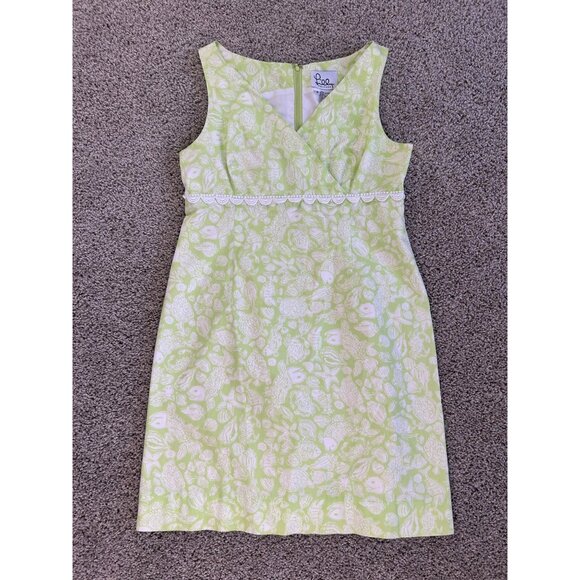 Vintage Lilly Pulitzer Womens Sz 10 Green & White Sleeveless Dress Lace Detail - Picture 8 of 8
